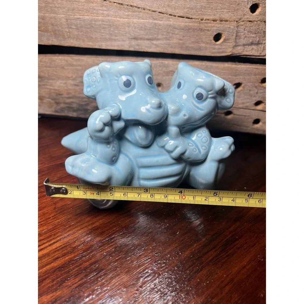 Twin‎ Dinosaurs Planter Vase Two Dragons Vintage Blue Ceramic Turquoise Vase